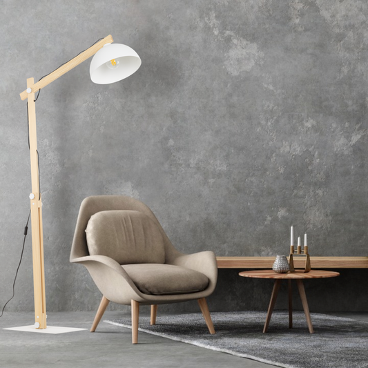 Scandinavian White Wooden Tripod Floor Lamp